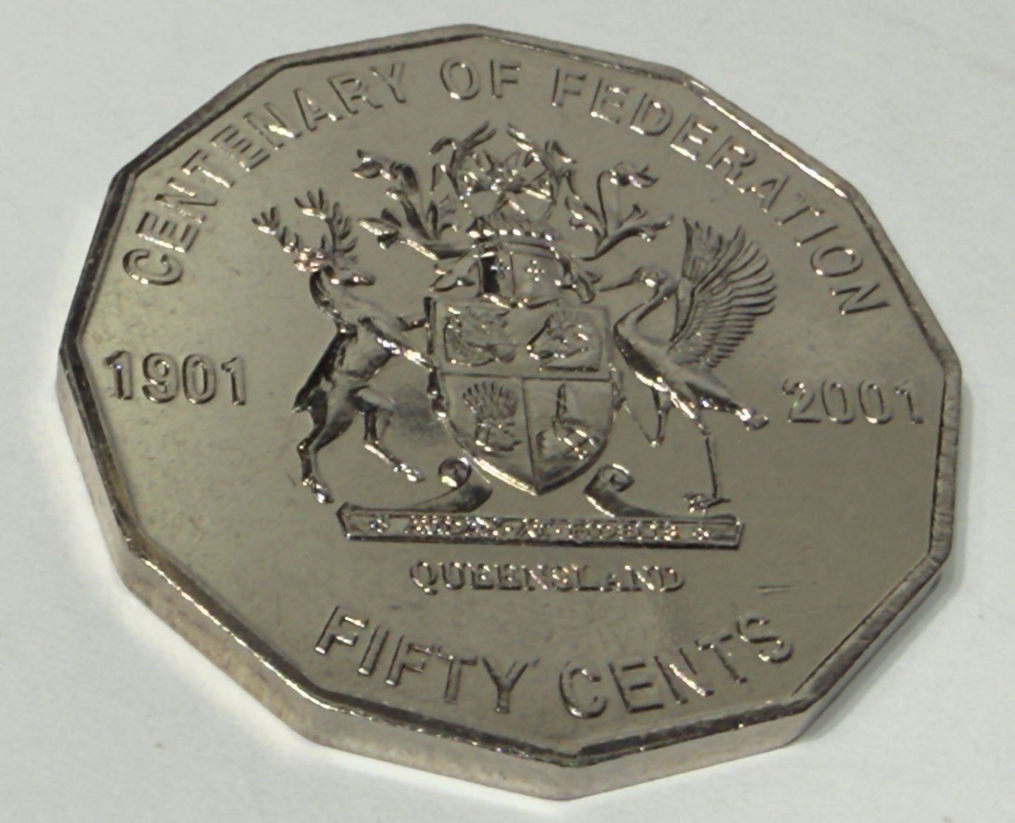 2001 50 Cent Coin - Uncirculated - Centenary of Federation QLD - comes in 2x2