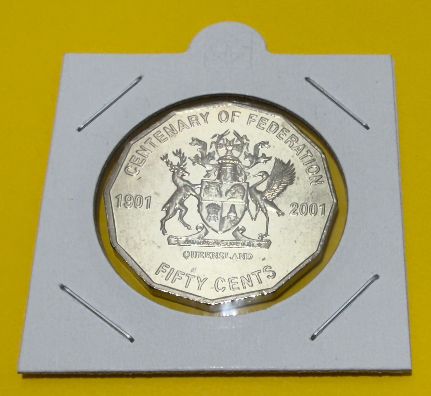 2001 50 Cent Coin - Uncirculated - Centenary of Federation QLD - comes in 2x2