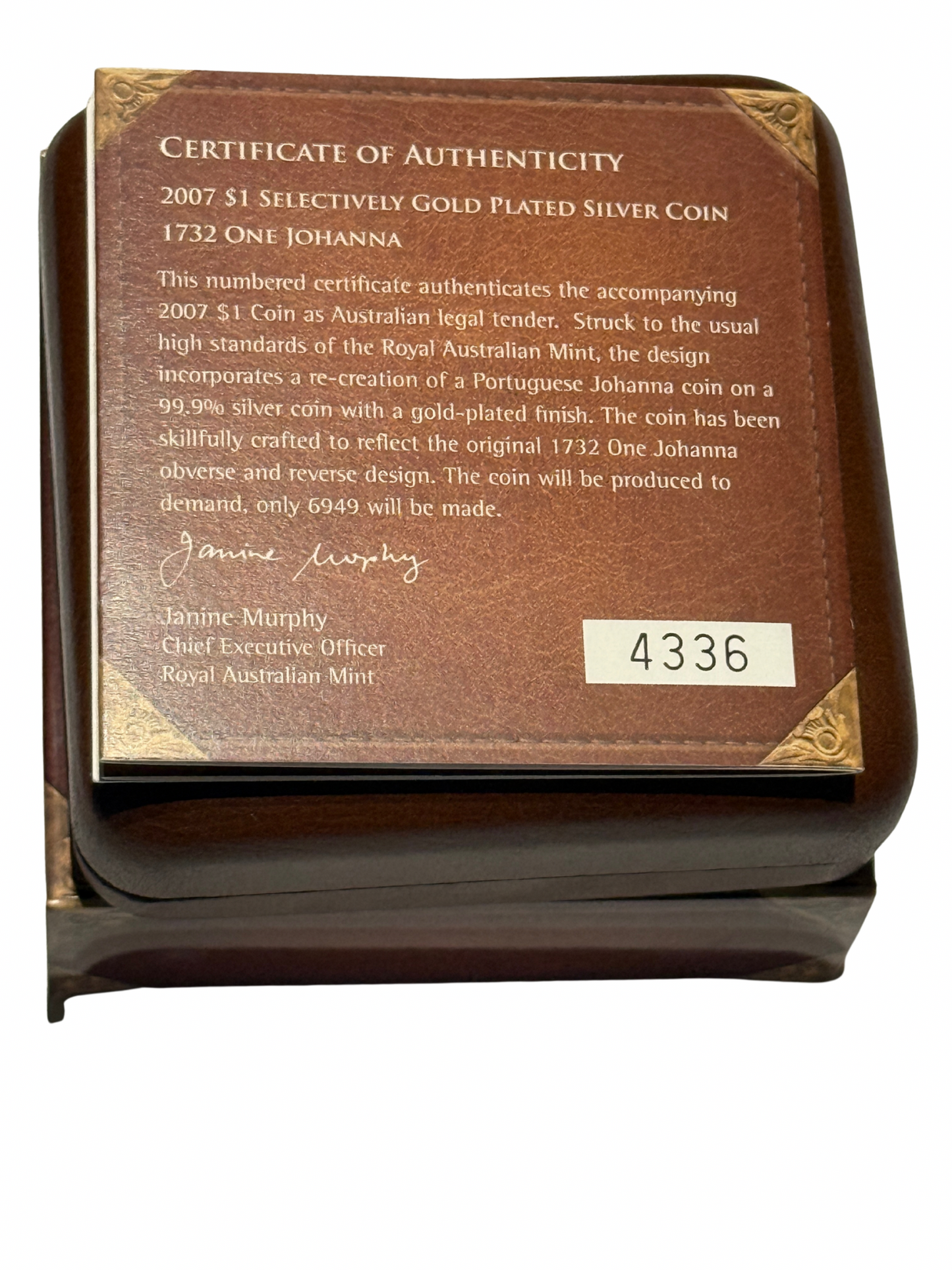 2007 $1 Selectively Gold Plated Silver Proof Coin - 1732 One Johanna 60.46 gram Coin