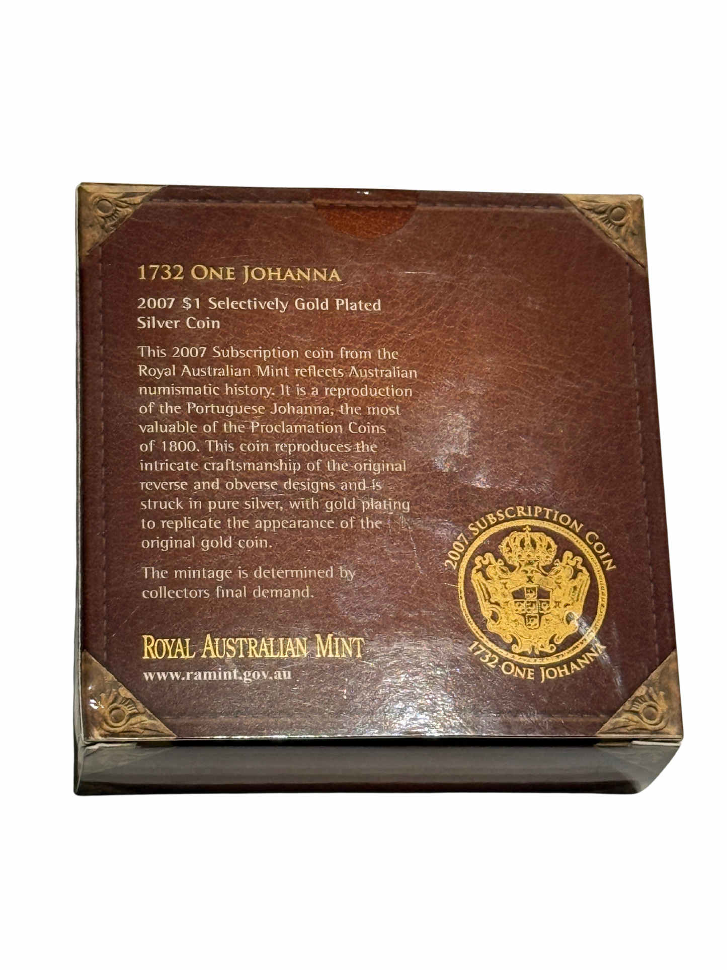 2007 $1 Selectively Gold Plated Silver Proof Coin - 1732 One Johanna 60.46 gram Coin
