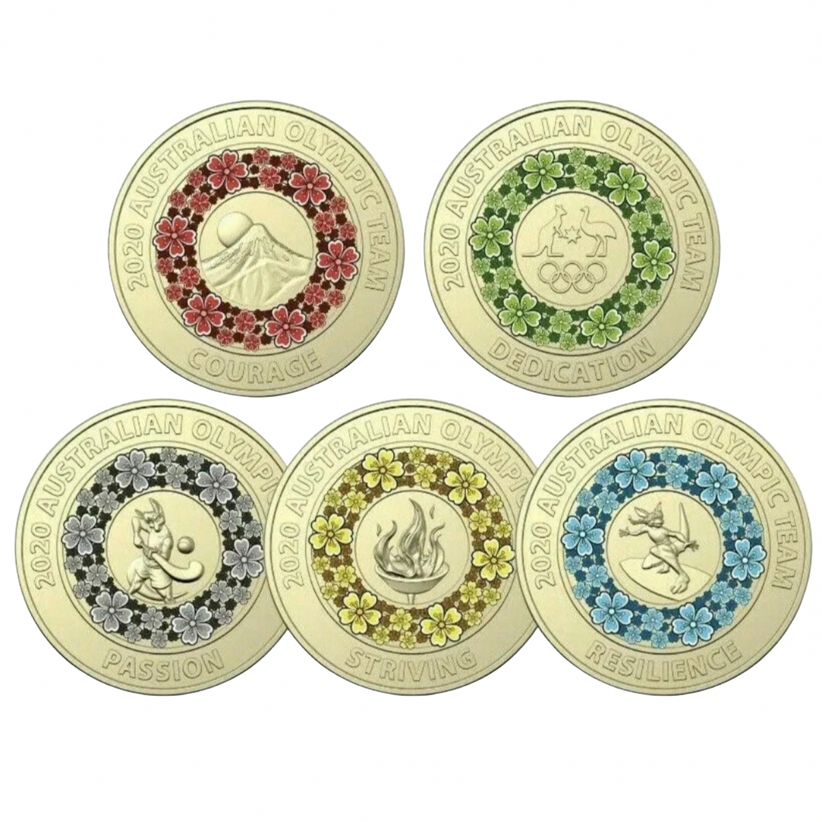 2020 $2 Tokyo Olympics 5 Coin Set - Uncirculated Two Dollar - in 2x2s