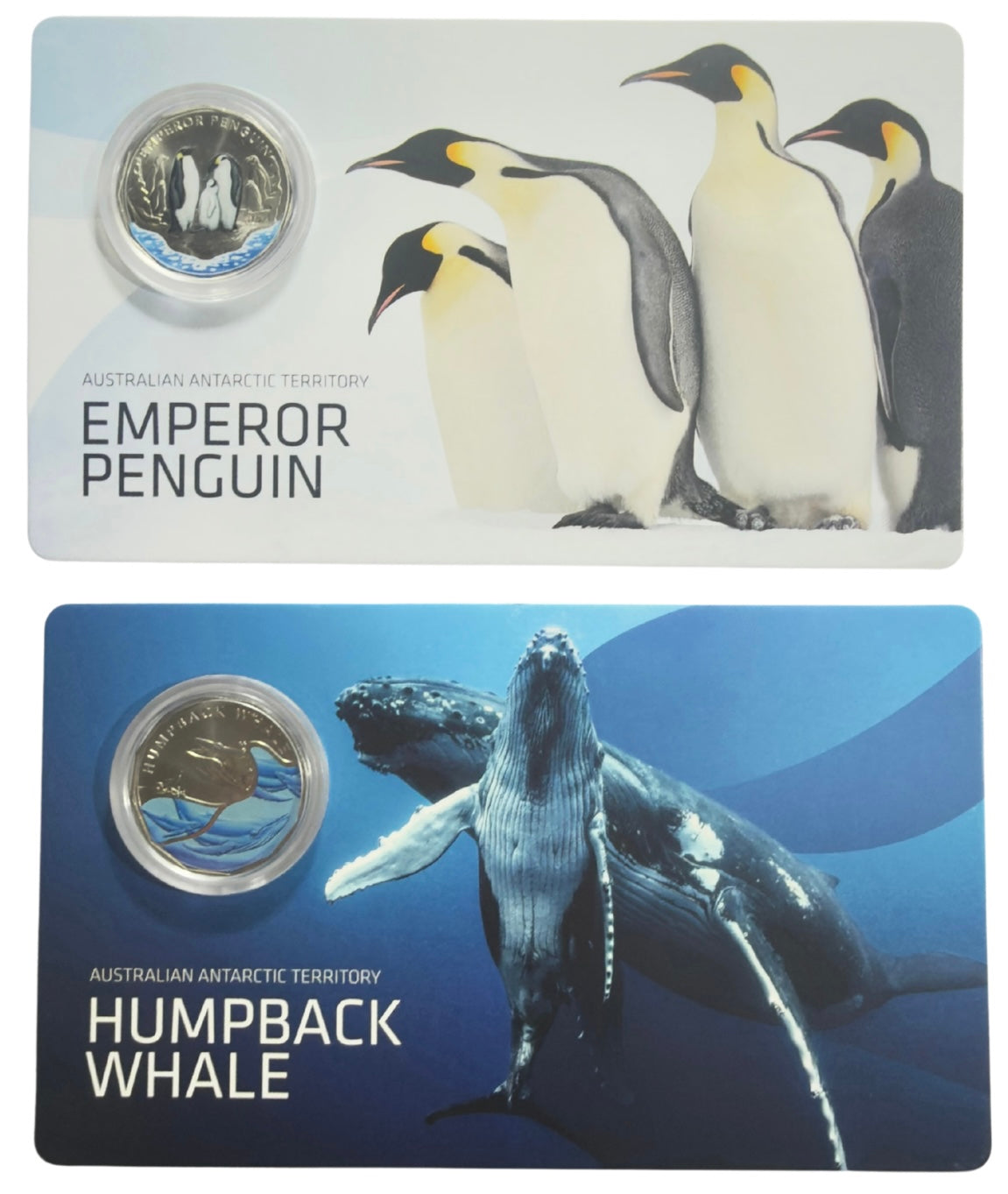 2023 Coloured 50 Cent Coins - Emperor Penguin & Humpback Whale (1 of each)