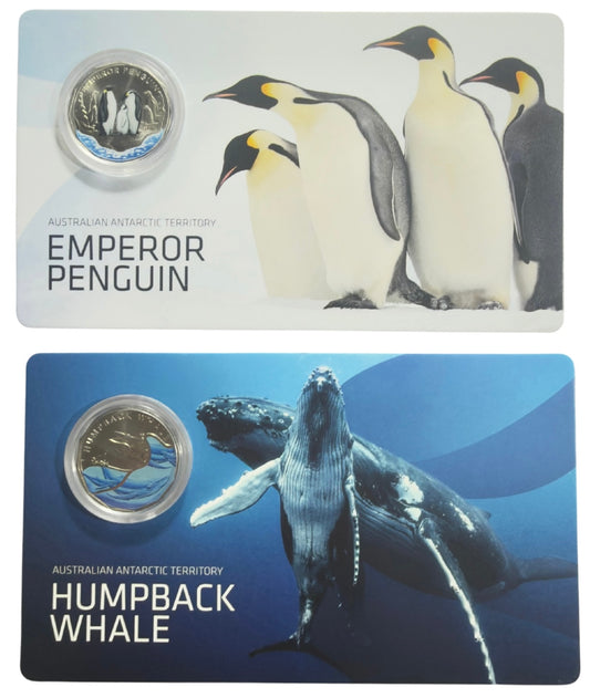 2023 Coloured 50 Cent Coins - Emperor Penguin & Humpback Whale (1 of each)
