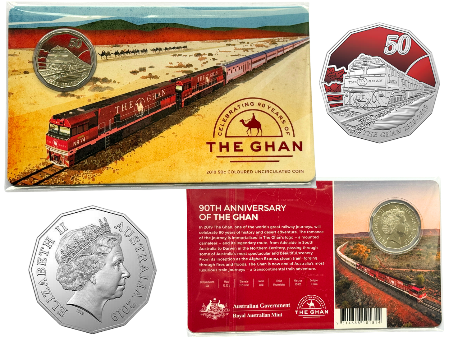 2019 50 Cent Coin - 90th Anniversary of The Ghan - Coloured Fifty Cent