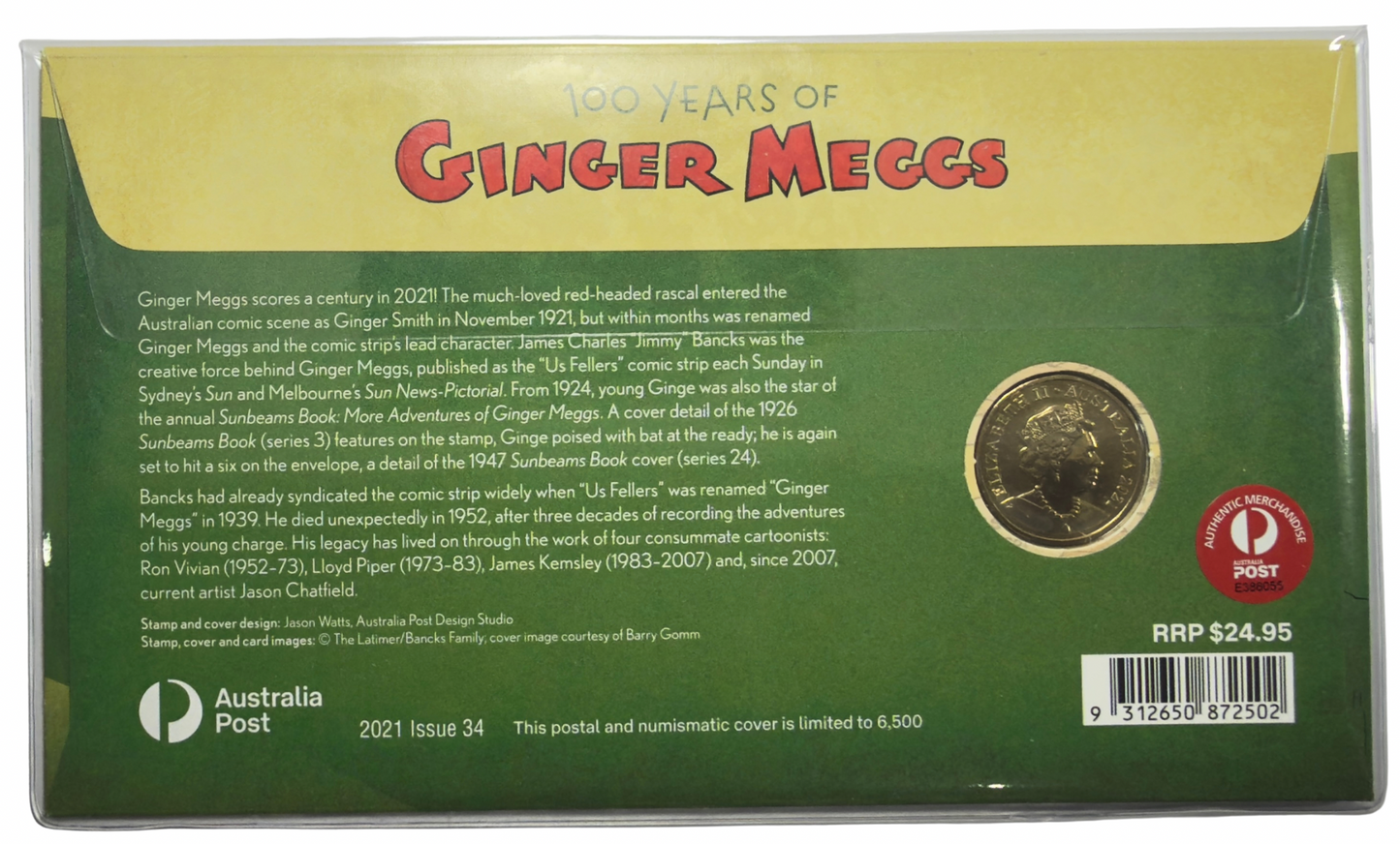 2021 Coloured $1 PNC - 100 Years of Ginger Megs Coloured One Dollar Coin