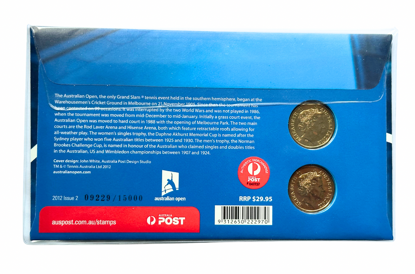2012 2 x $1 Coin Australian Open PNC - Ready to Play