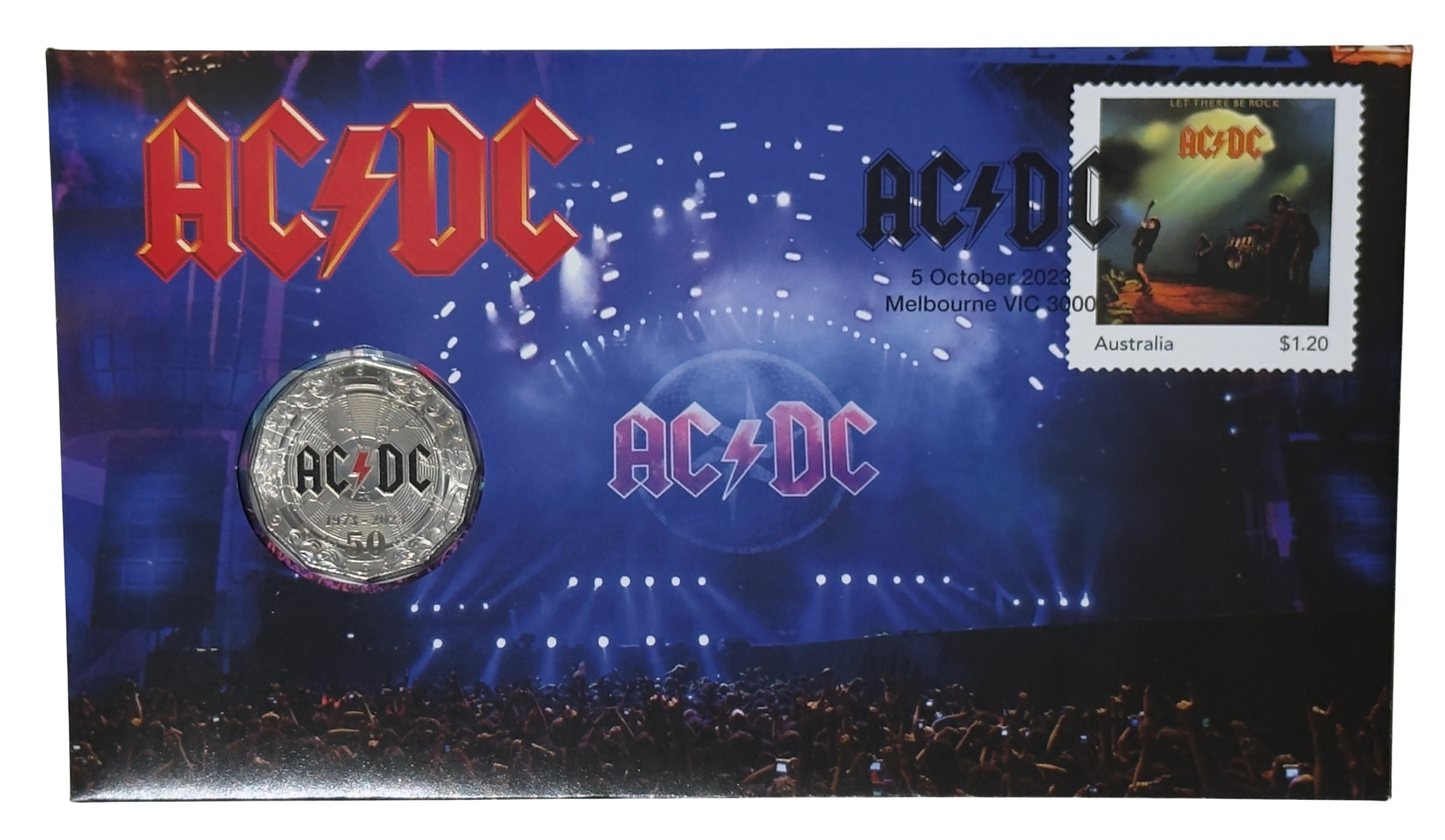 2023 50 Cent PNC AC/DC 50th Anniversary Coloured 50 Cent Coin