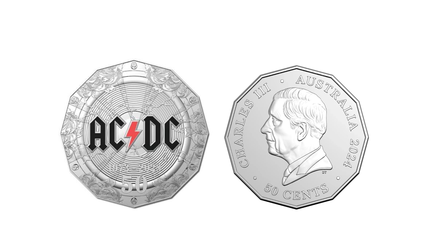2023 50 Cent PNC AC/DC 50th Anniversary Coloured 50 Cent Coin