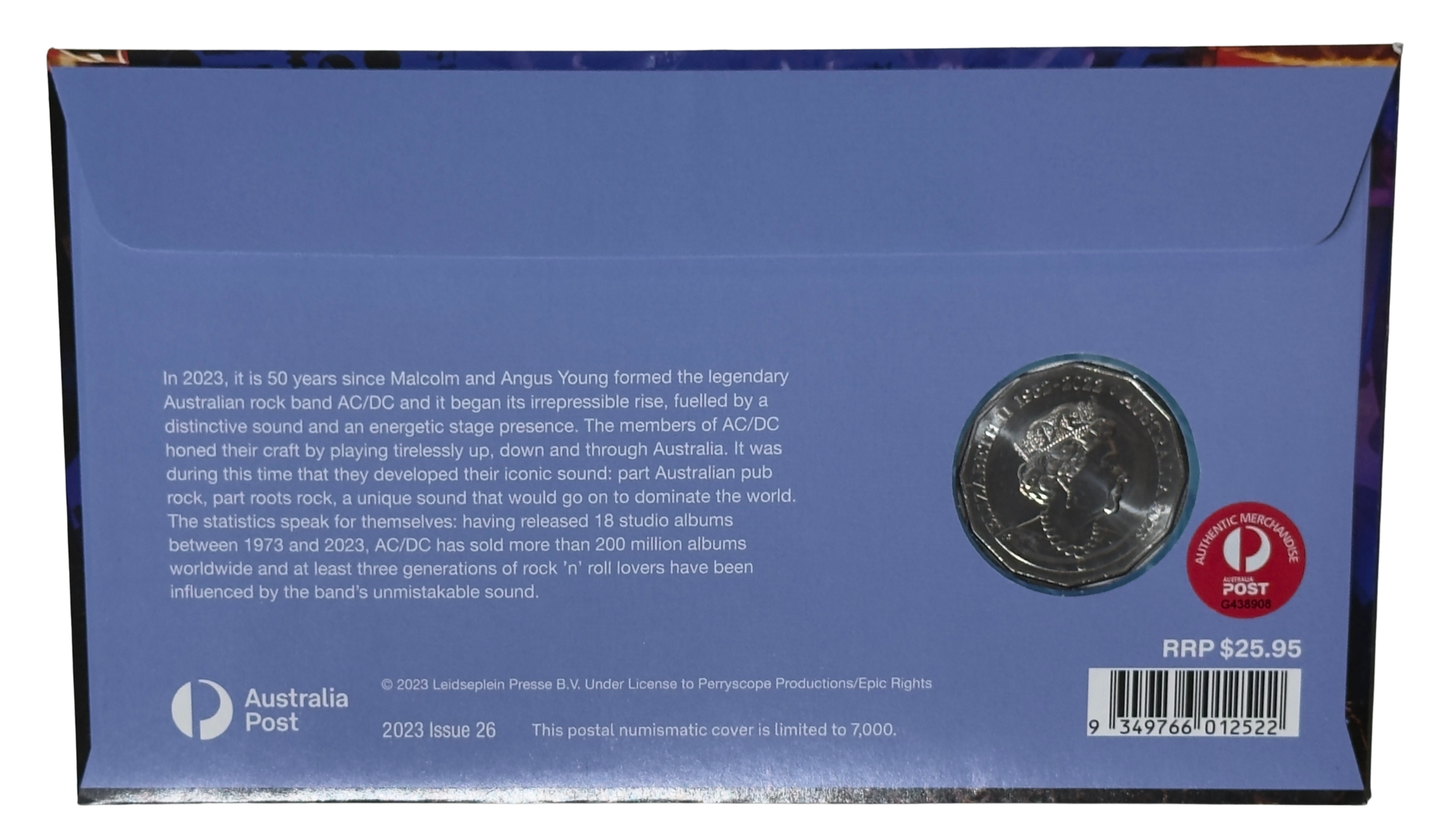 2023 50 Cent PNC AC/DC 50th Anniversary Coloured 50 Cent Coin