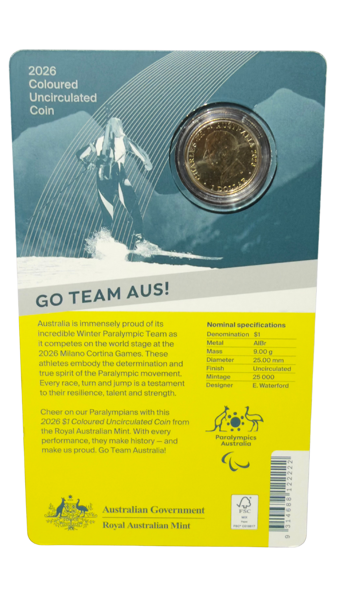 Australia 2026 Pair $1 Coloured Uncirculated Coins - Winter Olympics (2 COINS)