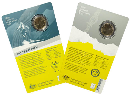 Australia 2026 Pair $1 Coloured Uncirculated Coins - Winter Olympics (2 COINS)