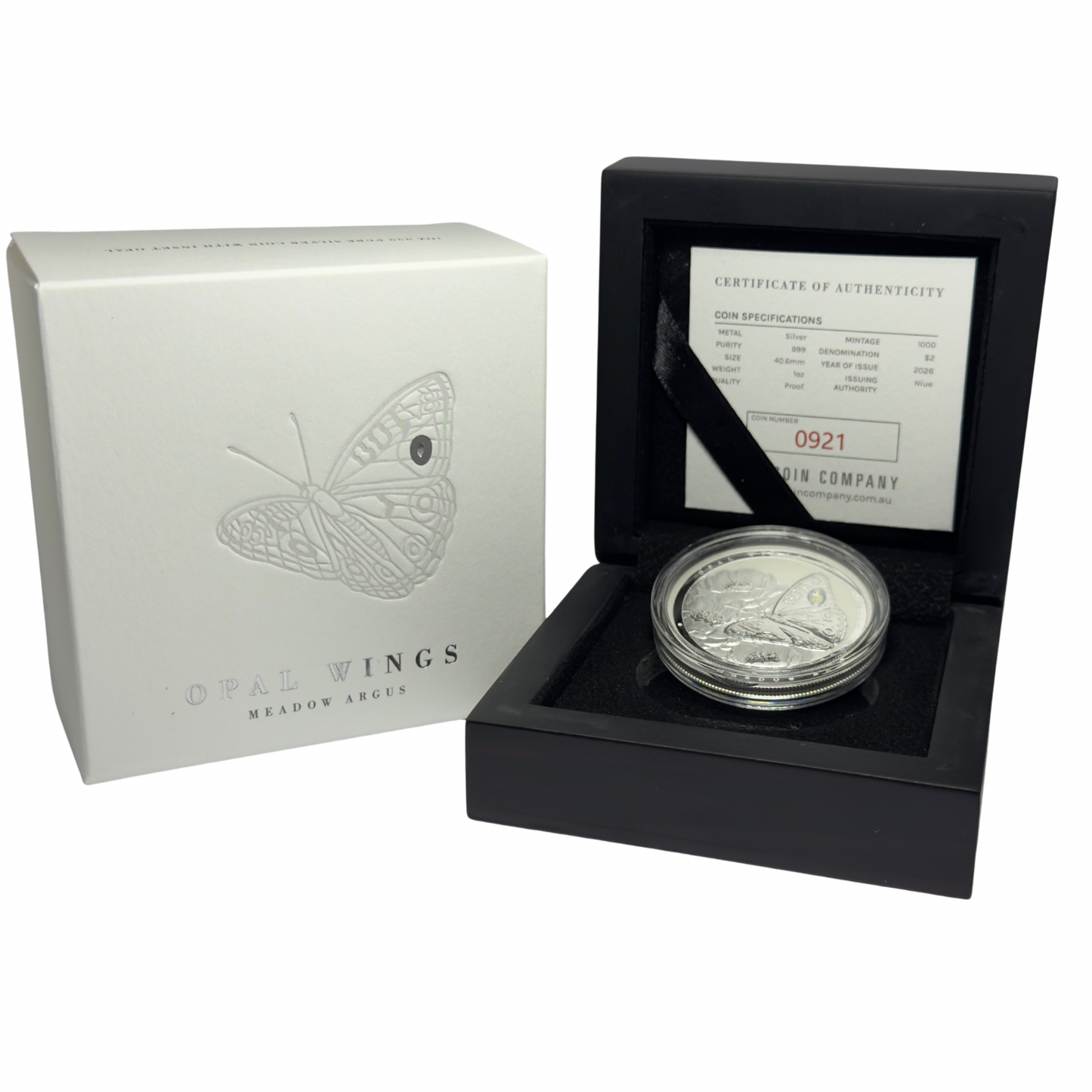 2026 Australian Opal Wings - 1 Oz Silver Proof Coin - Opal Insert - Meadow Argus