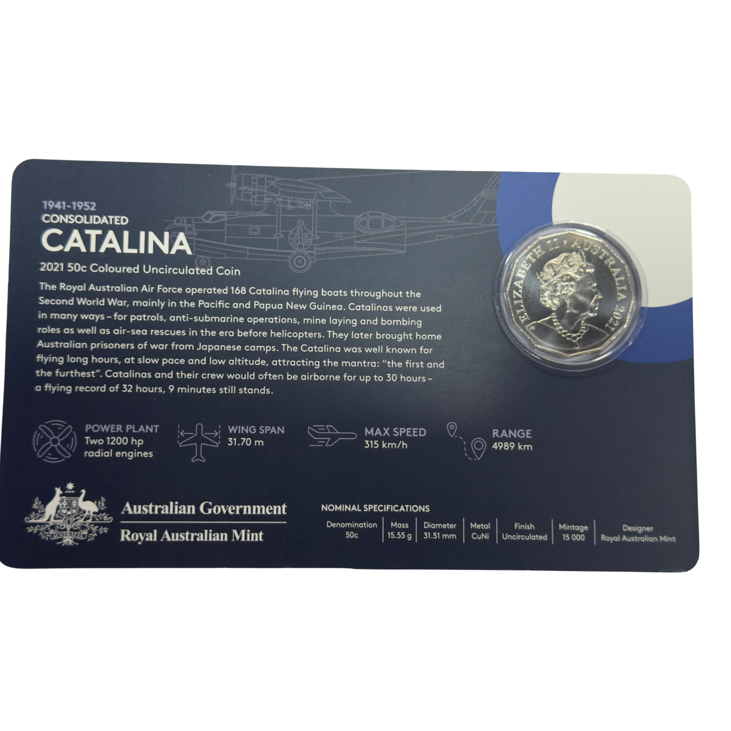 2021 50 Cent Coloured Coin - Consolidated Catalina - Uncirculated