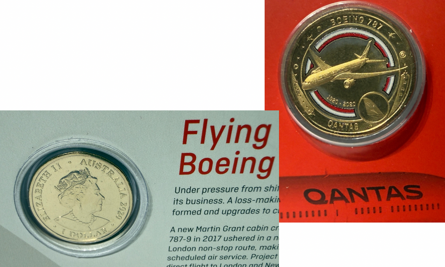 2020 $1 Coloured Qantas 787 Coin - Celebrating 100 Years - Carded Uncirculated