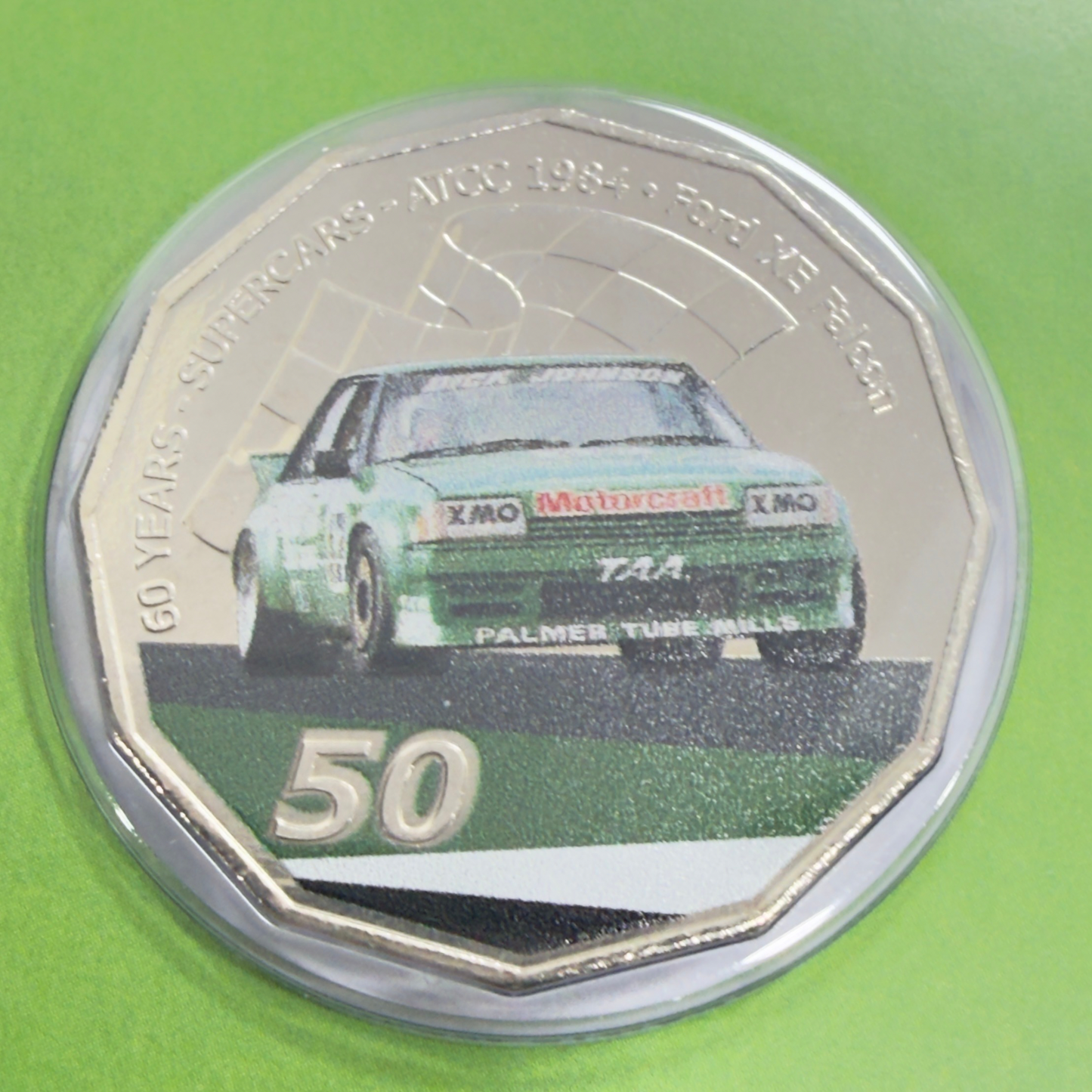 2020 50 Cent Coloured Coin - XE Falcon 'GREENS TUF' - Carded Uncirculated 50c