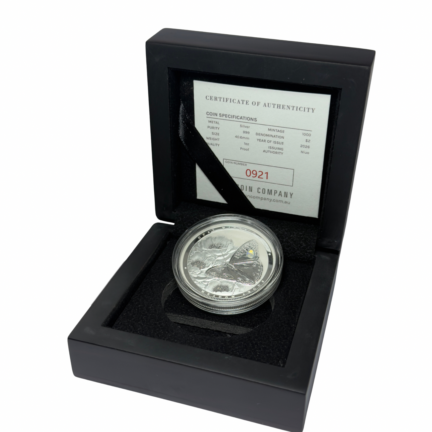 2026 Australian Opal Wings - 1 Oz Silver Proof Coin - Opal Insert - Meadow Argus