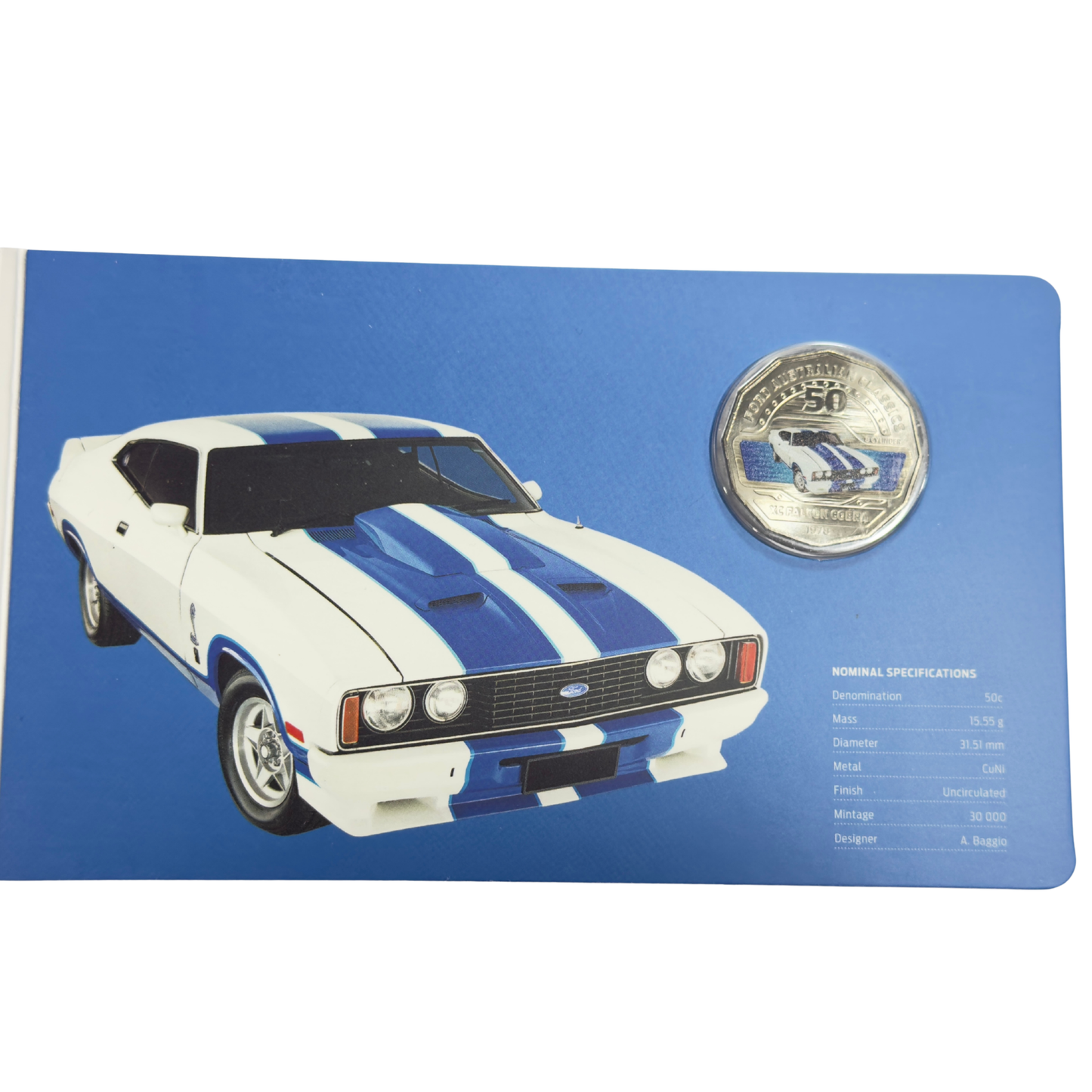 2017 50 Cent Coloured Coin - 1978 FORD XC FALCON COBRA - Carded Uncirculated
