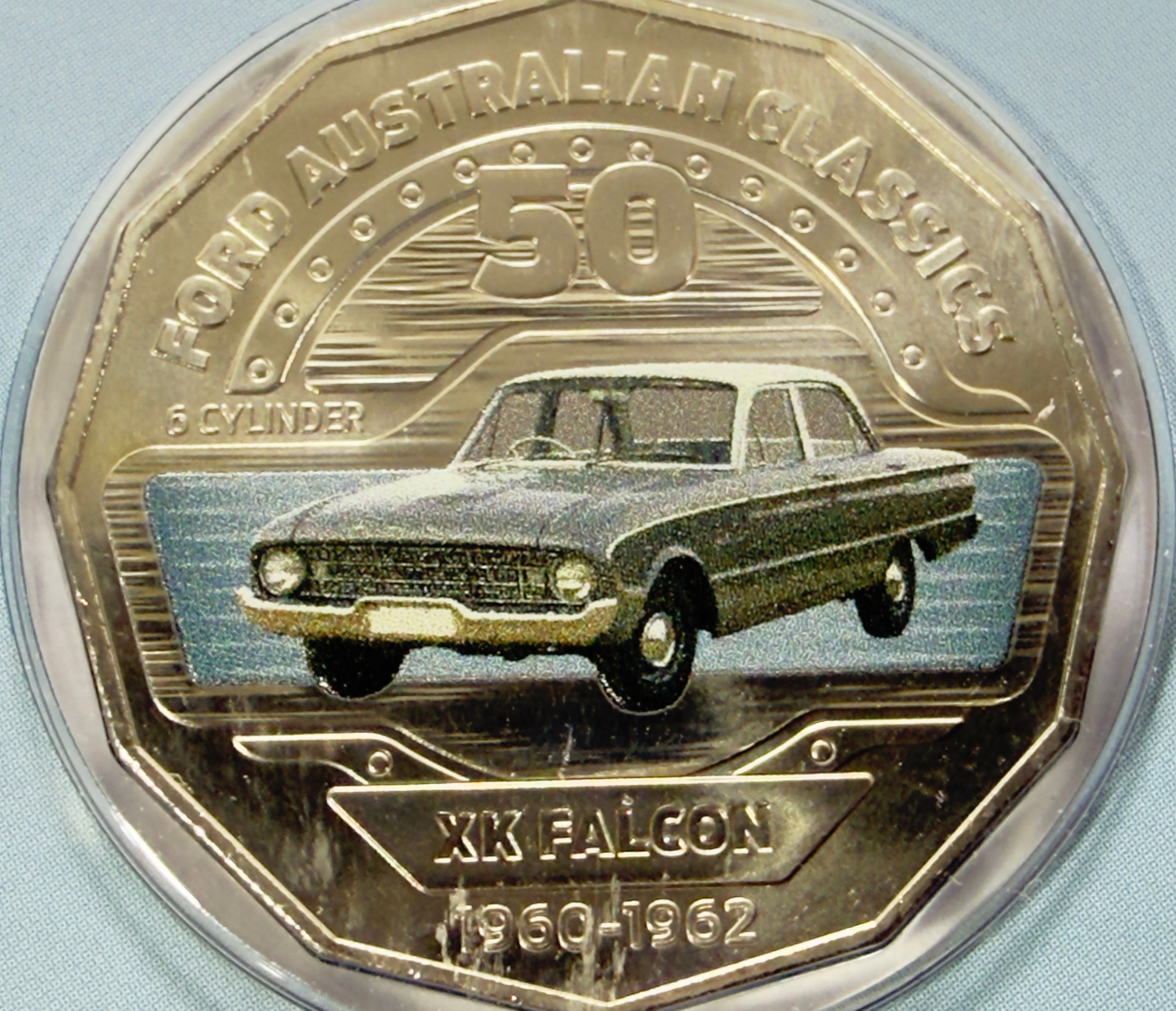 2017 50 Cent Coloured Coin - FORD XK FALCON - Uncirculated on card