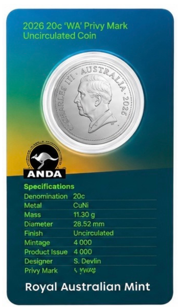 2026 ANDA Money EXPO PERTH - 20c WA Privy Carded Coin - PRE ORDER