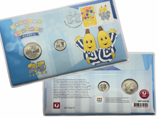 2017 Frosted Coloured 5 Cent & 20 Cent 2 Coin PNC - "Bananas in Pyjamas"