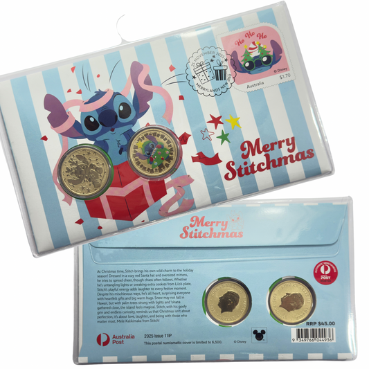2025 2x $1 PNC - Merry Stitchmas - Coloured $1 Tuvalu STITCH - ONLY 6000