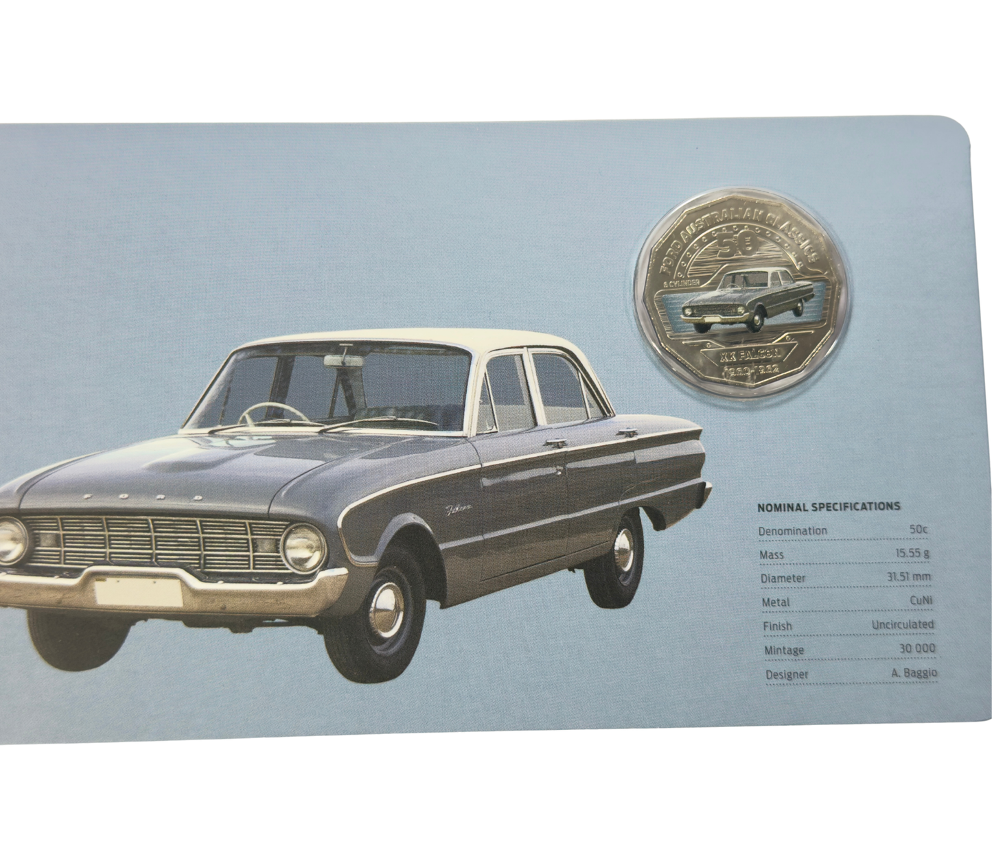 2017 50 Cent Coloured Coin - FORD XK FALCON - Uncirculated on card