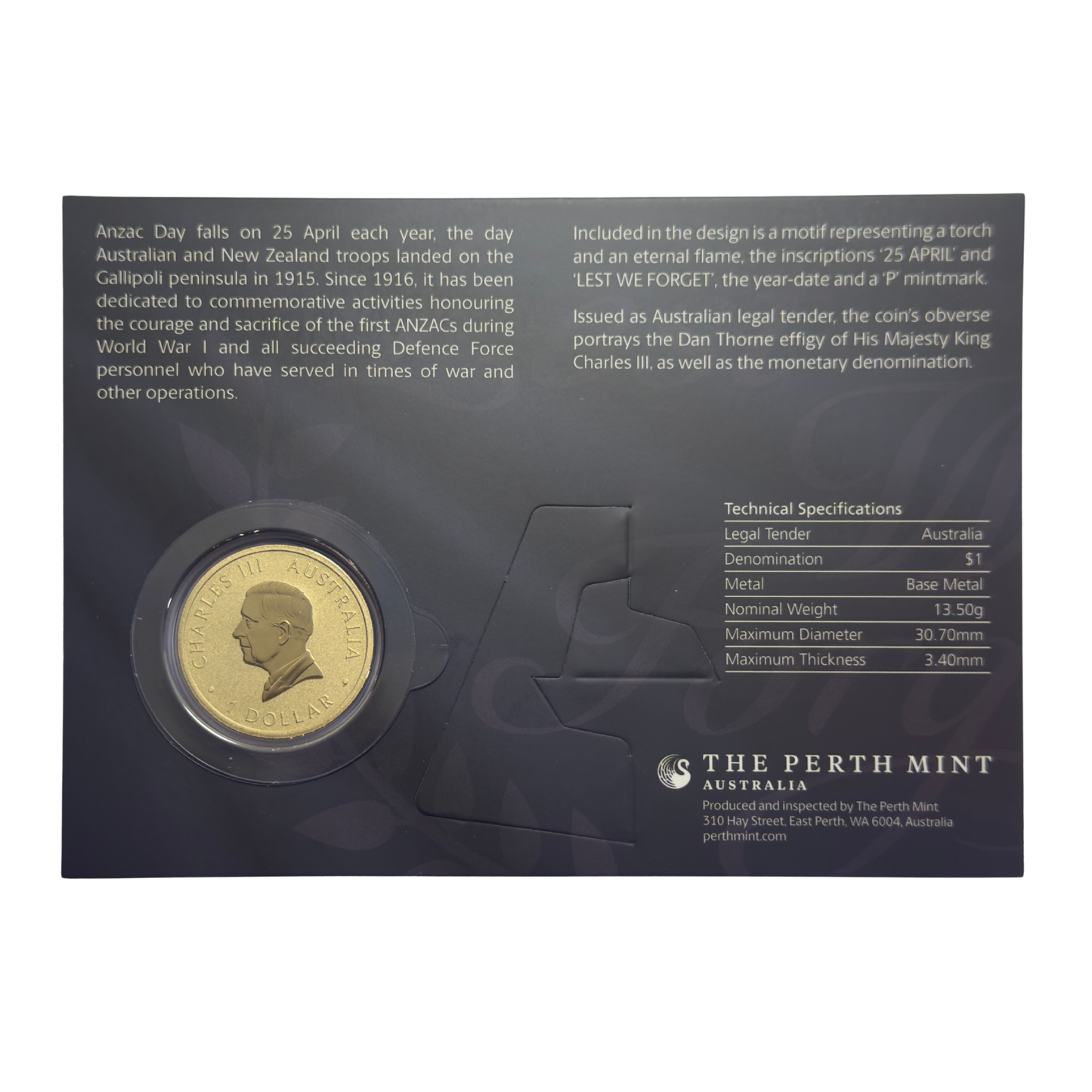 2026 $1 Australian ANZAC DAY Coin on card - Uncirculated - Perth Mint