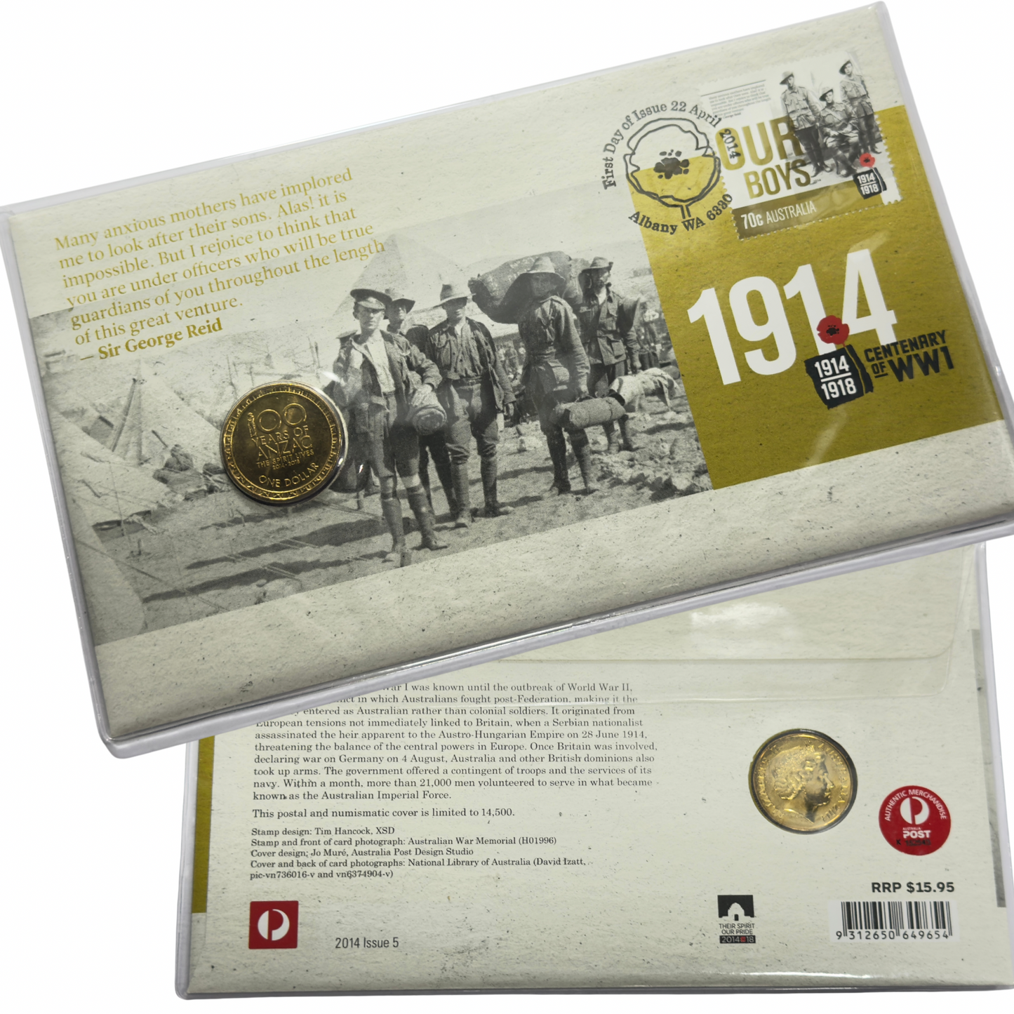 2014 $1 PNC - 1914 Centenary of WW1 OUR BOYS PNC