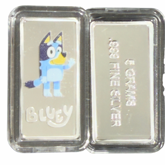 Bluey 5 Gram Coloured Silver Bar in Capsule - 5 Gram .999 Fine Silver Bar
