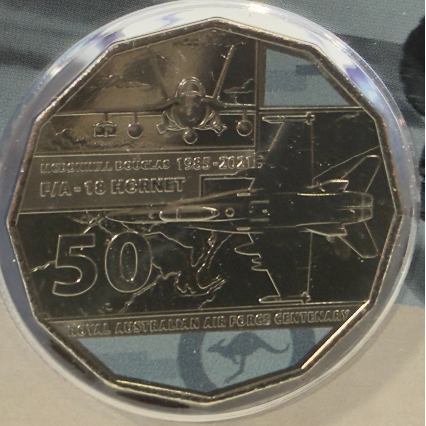 2021 50 Cent Coloured Coin - F/A 18 HOIRNET - Uncirculated Fifty Cent 50c