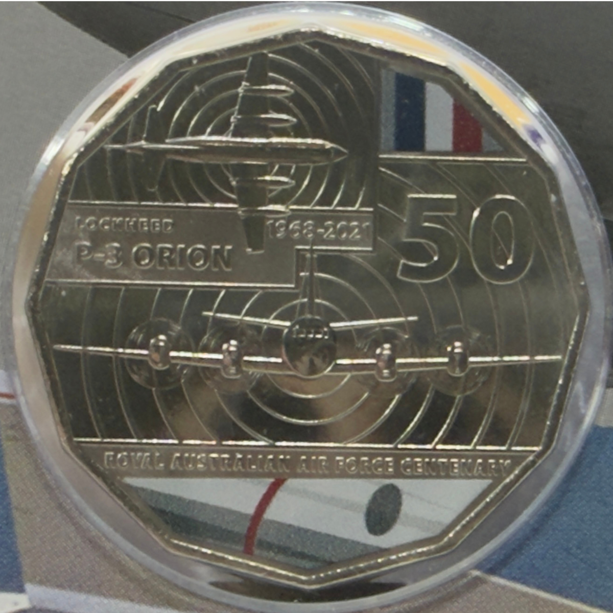 2021 50 Cent Coloured Coin - LOCKHEED P-3 ORION - Uncirculated 50c