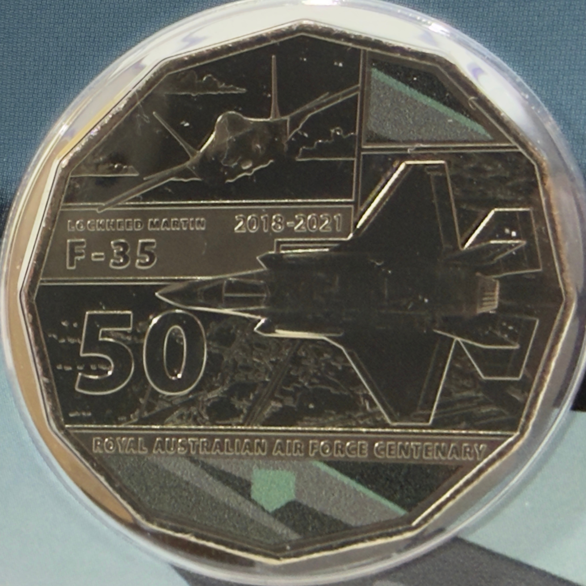 2021 50 Cent Coloured Coin - F-35 Joint Strike Fighter - Uncirculated
