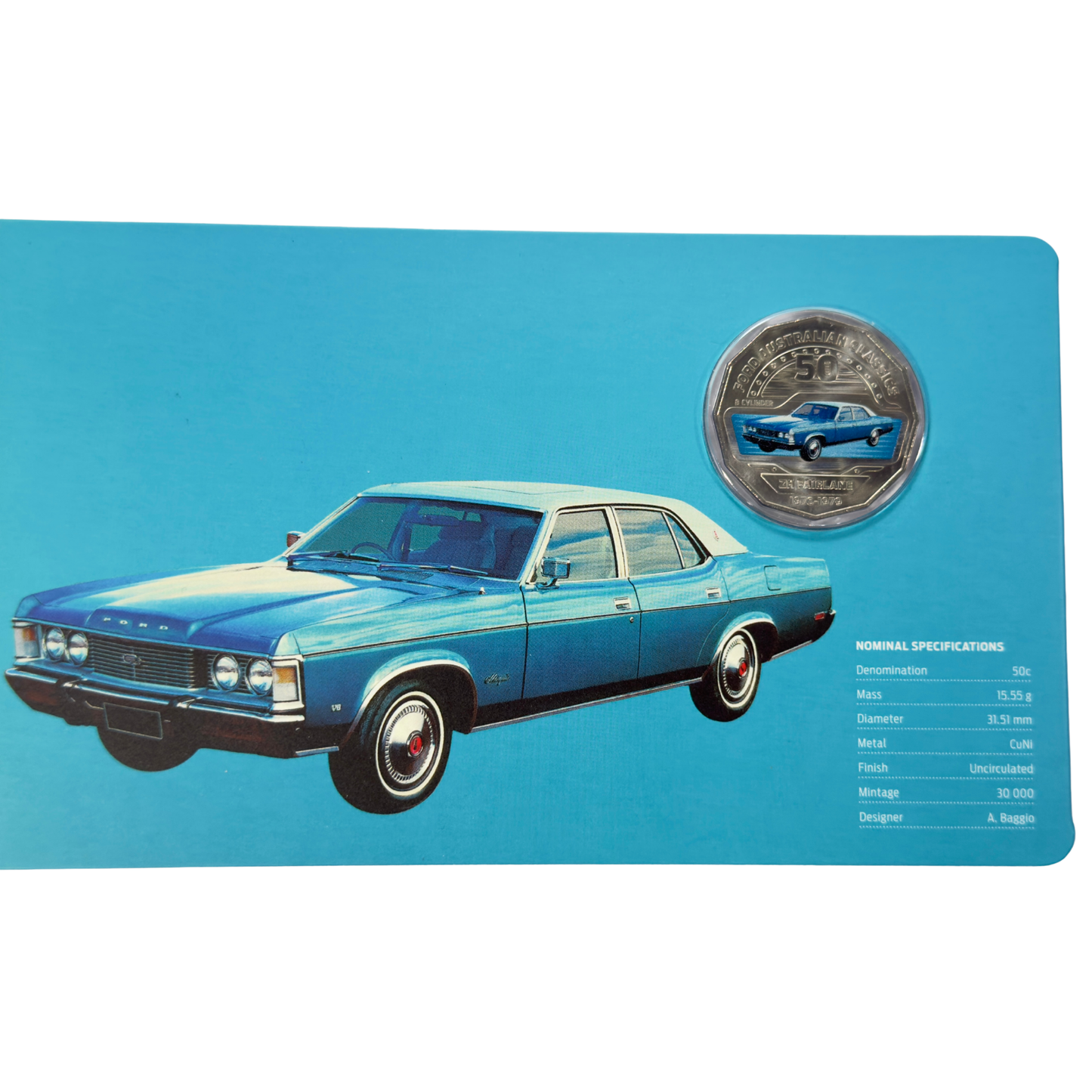 2017 50 Cent Coloured Coin - FORD ZH FAIRLANE - Uncirculated on card