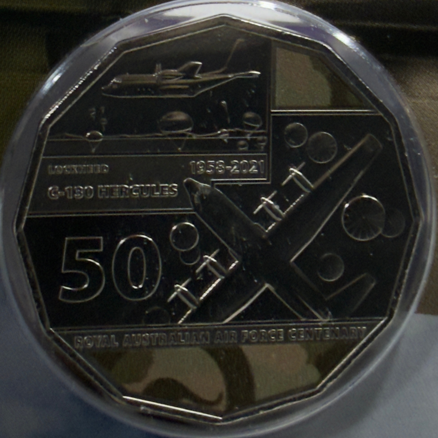2021 50 Cent Coloured Coin - LOCKHEED  C-130 HERCULES  - Uncirculated