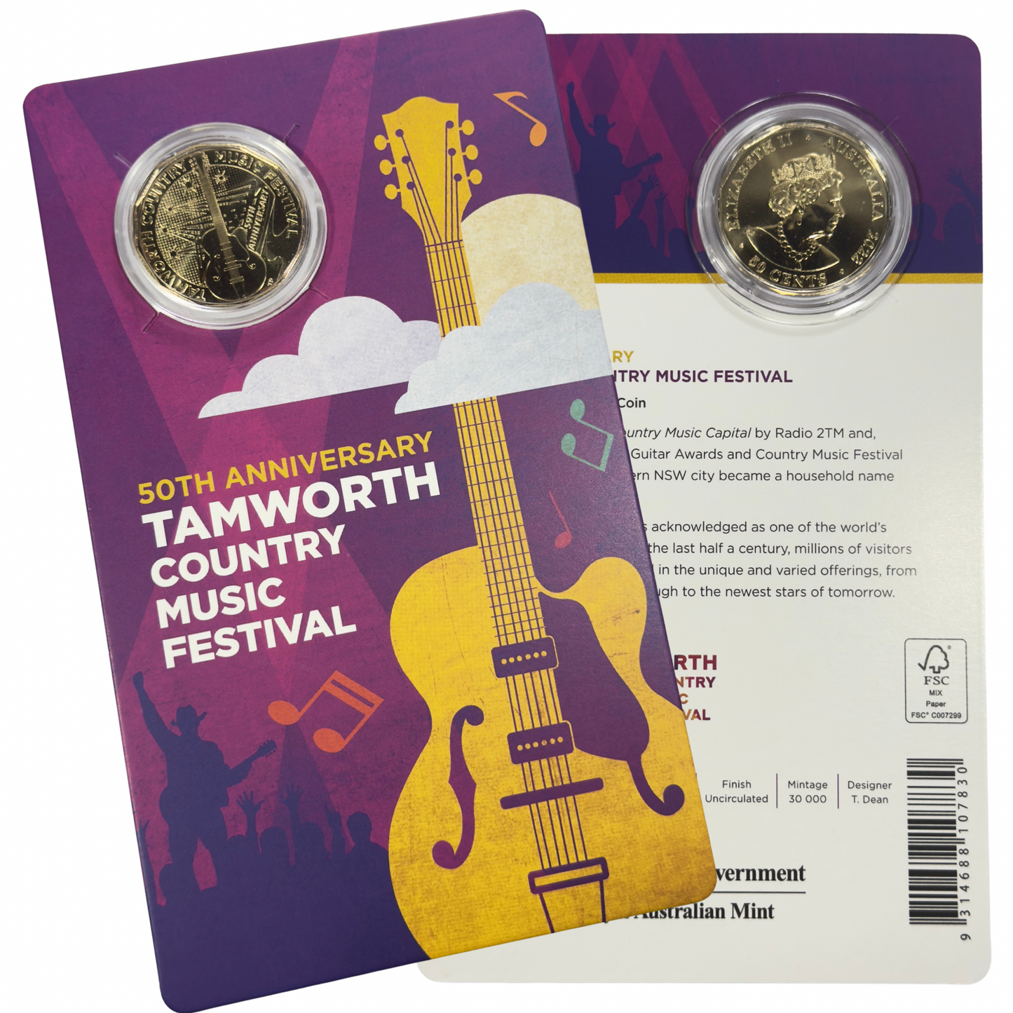 2022 50 Cent Coin - Tamworth Music Festival AL-BR Coin - Carded Uncirculated