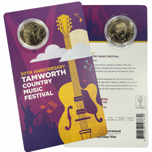 2022 50 Cent Coin - Tamworth Music Festival AL-BR Coin - Carded Uncirculated