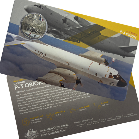 2021 50 Cent Coloured Coin - LOCKHEED P-3 ORION - Uncirculated 50c