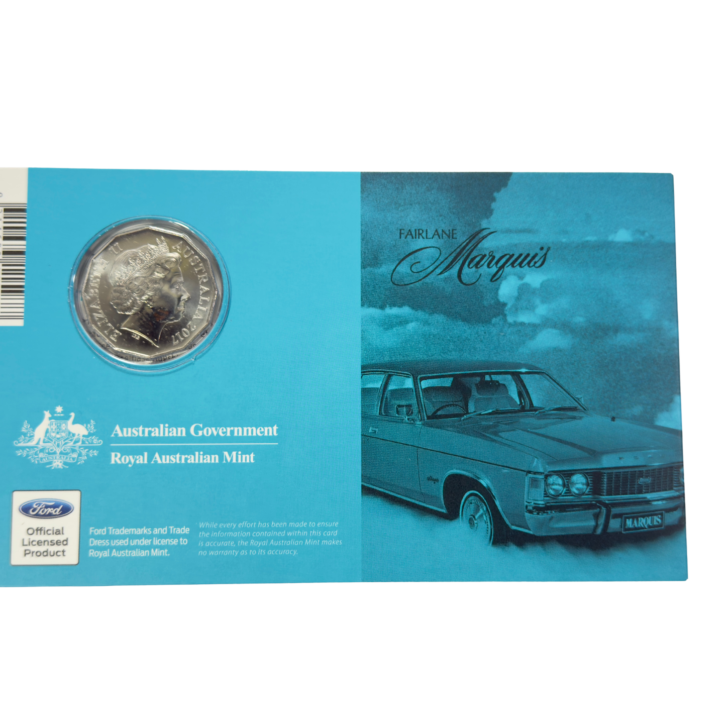 2017 50 Cent Coloured Coin - FORD ZH FAIRLANE - Uncirculated on card