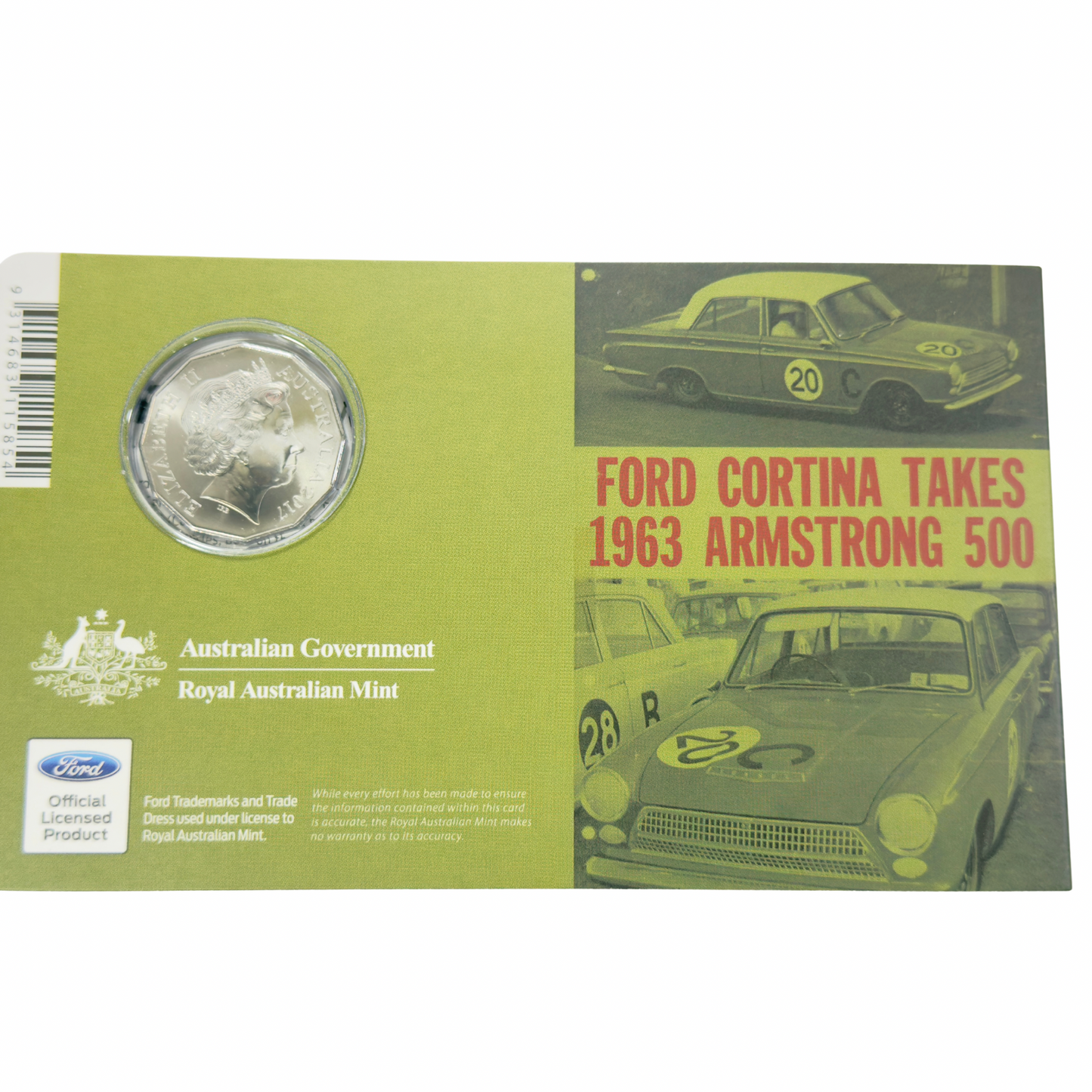 2017 50 Cent Coloured Coin - FORD CORTINA MK1 - Uncirculated on card
