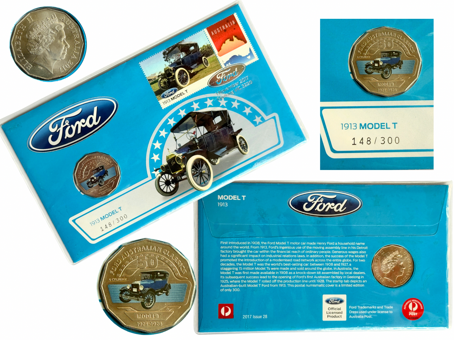 2017 Ford Model T Impressions postal numismatic cover Issue 28, numbered 148/300, rare automotive numismatic/philatelic collectible
