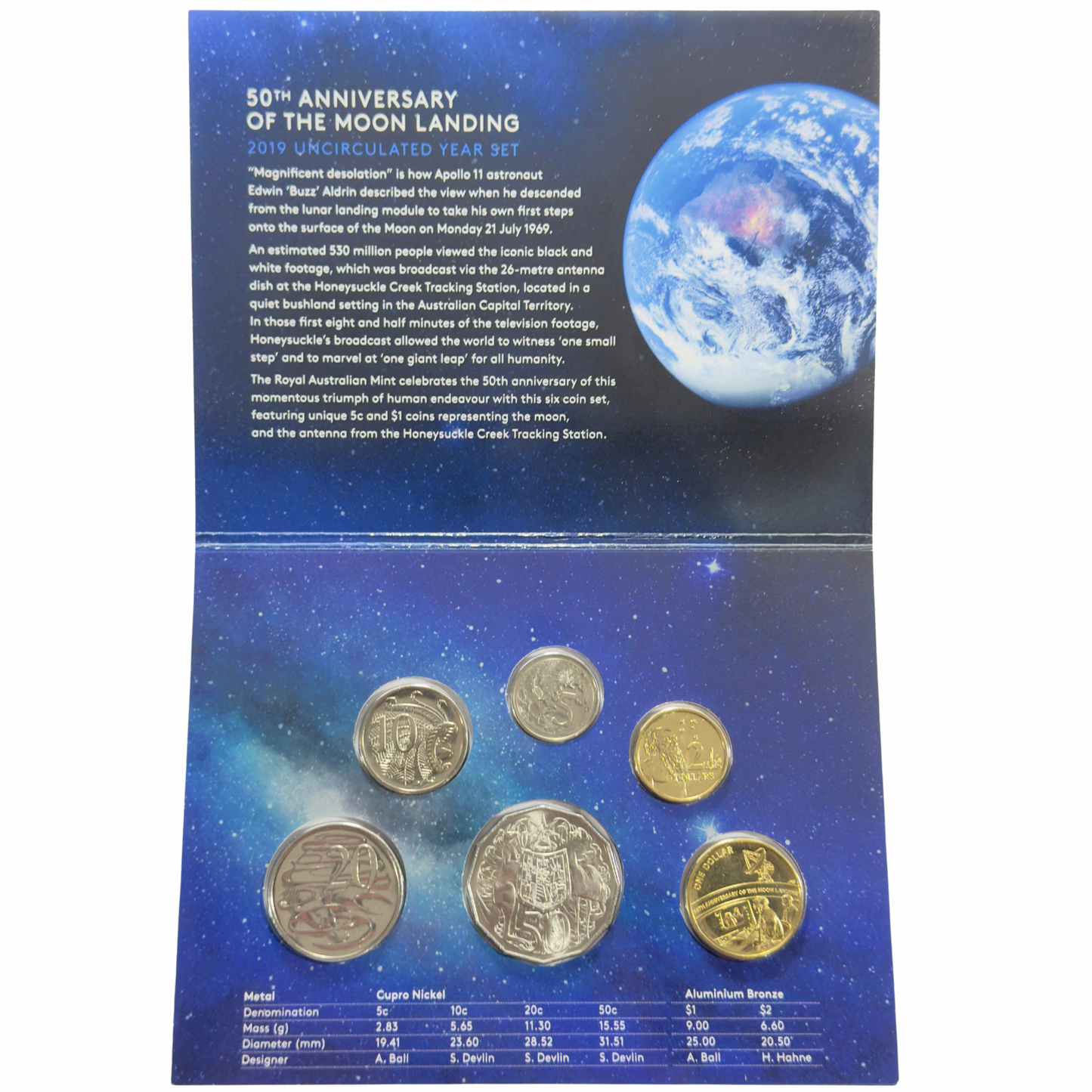 2019 6 Coin Uncirculated Set - 50th Anniversary of Moon Landing WMF Edition