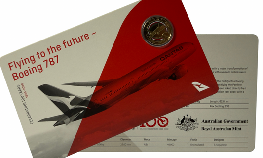 2020 $1 Coloured Qantas 787 Coin - Celebrating 100 Years - Carded Uncirculated