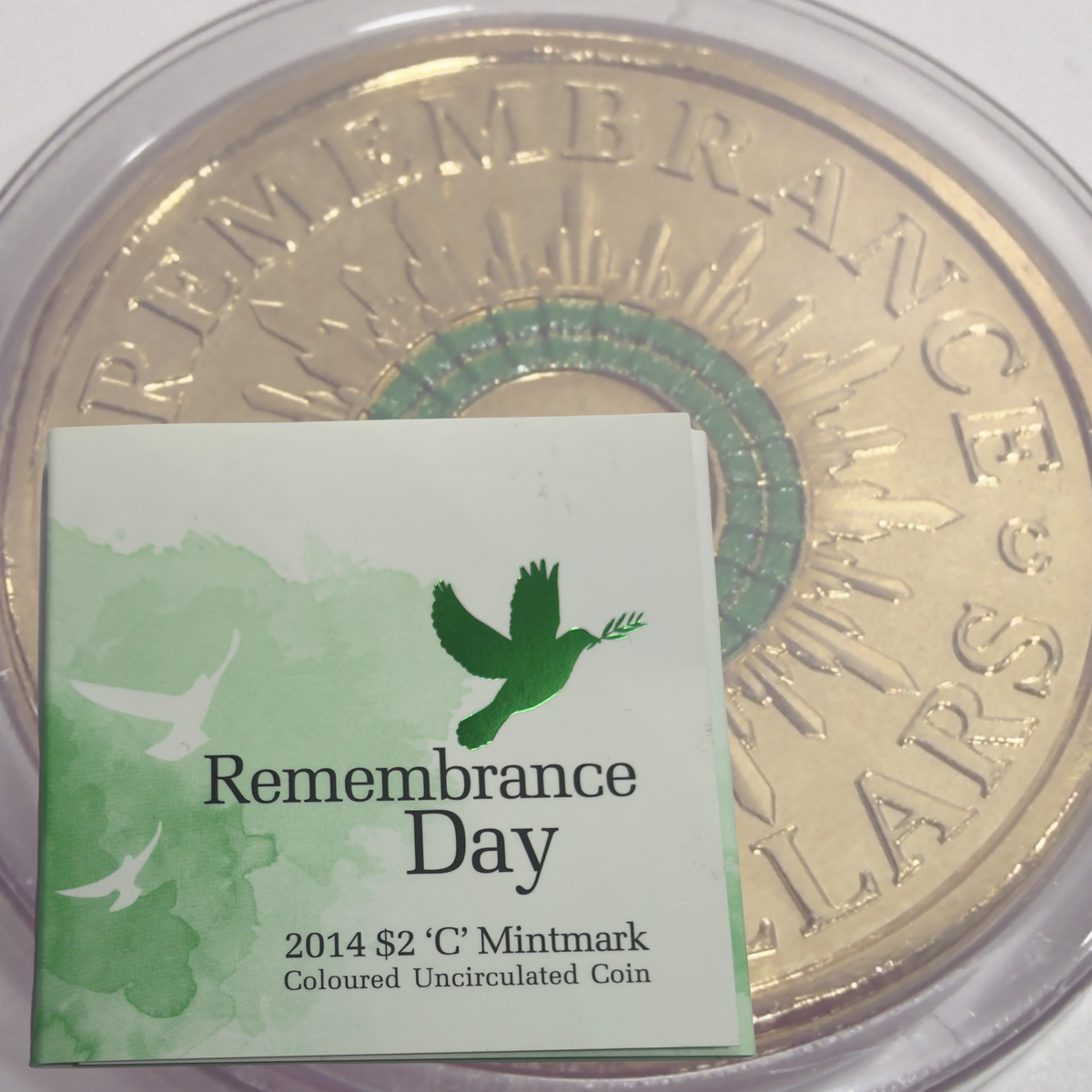 2014 $2 C-Mint Green Dove - $2 Remembrance Day Dove - Uncirculated