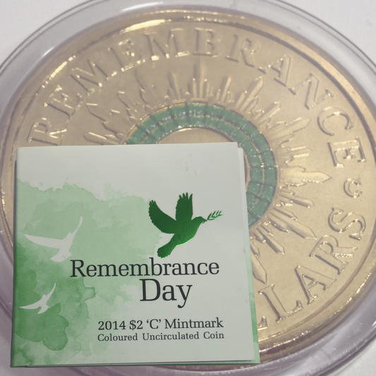 2014 $2 C-Mint Green Dove - $2 Remembrance Day Dove - Uncirculated