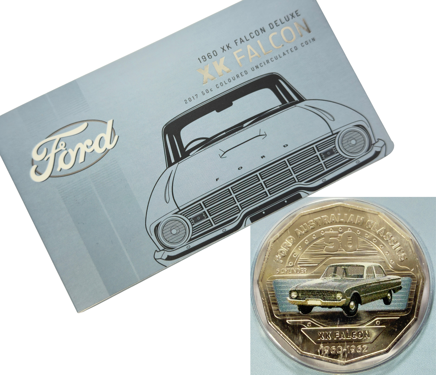 2017 50 Cent Coloured Coin - FORD XK FALCON - Uncirculated on card