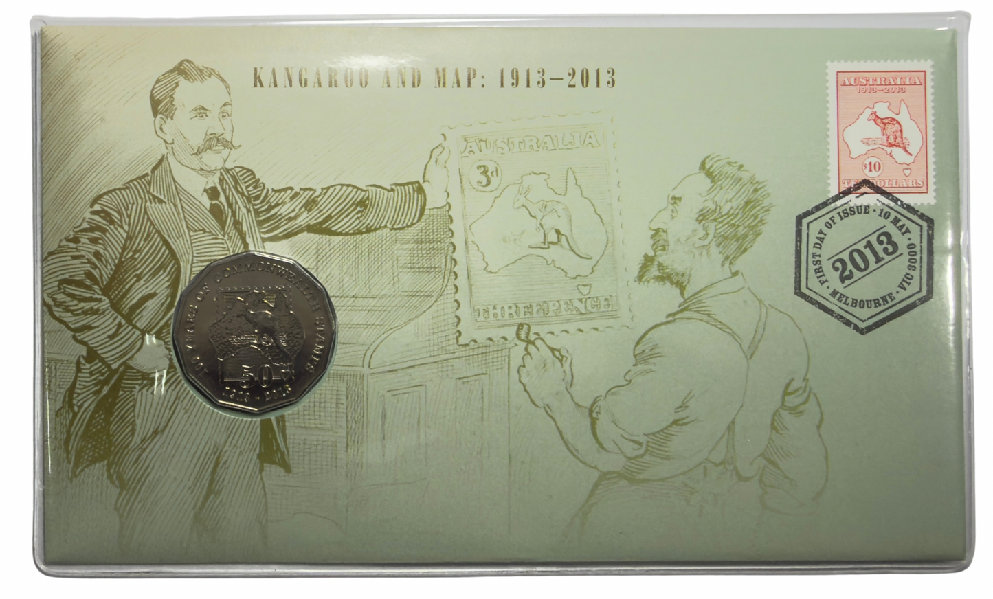 2013 50 Cent PNC - Kangaroo And Map: 1913-2013 - 100yrs of Commonwealth Stamps