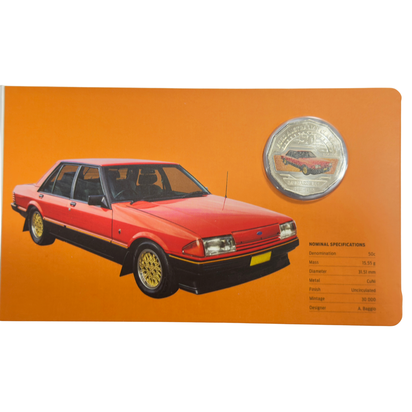 2017 50 Cent Coloured Coin - 1982 FORD XE FALCON ESP - Uncirculated Carded