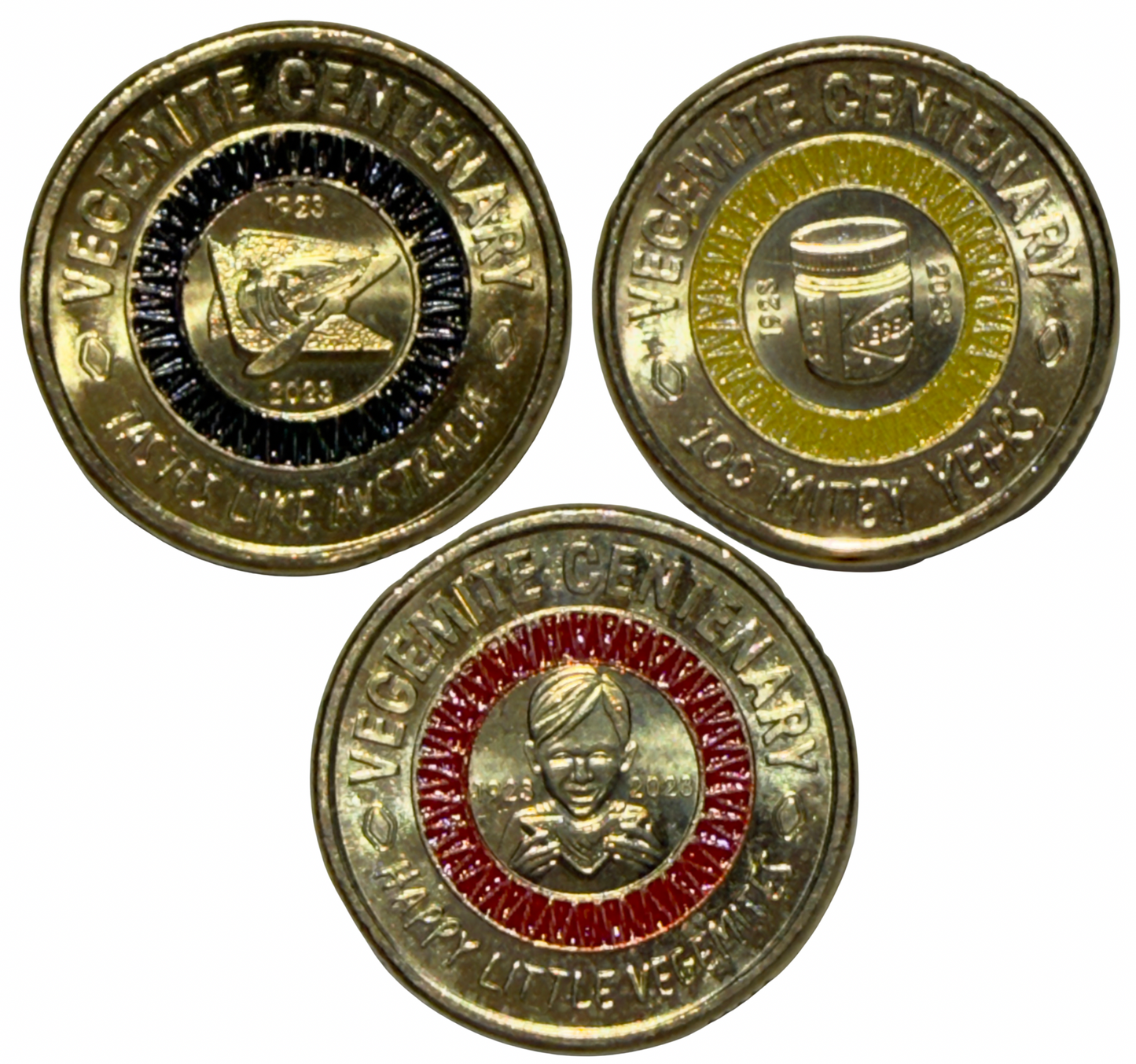 2023 $2 Vegemite 3 Coin Set Red Black Yellow Uncirculated in Capsules