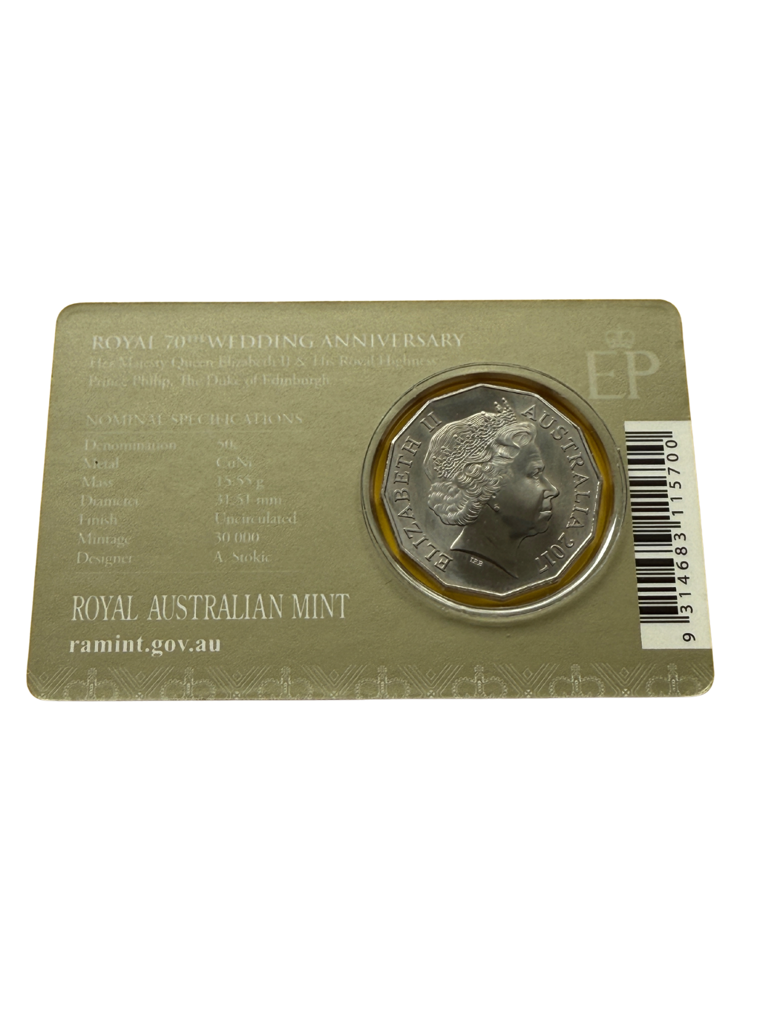 2017 50 Cent - Royal 70th Wedding Anniversary Carded Coin - New Age Numismatics