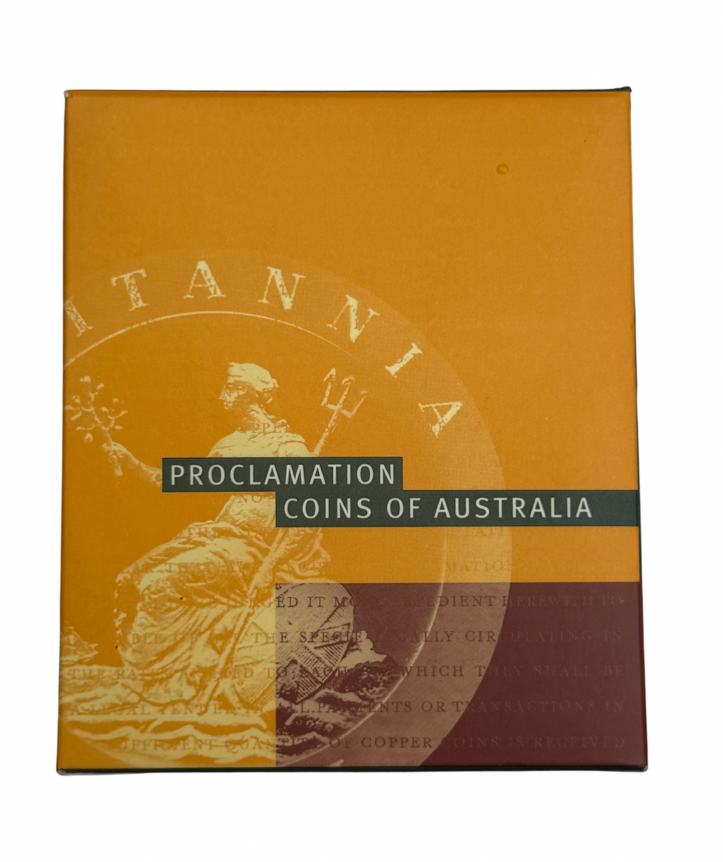 Proclamation Coins of Australia $1 fine silver coin packaging from the Royal Australian Mint celebrating the 1800 proclamation and featuring the 1797 British Cartwheel Penny